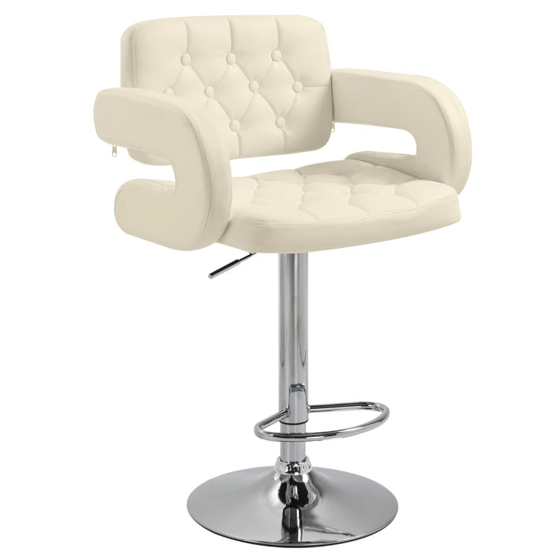 Beige Swivel Bar Stool with PU Leather, Back, Armrest & Footrest