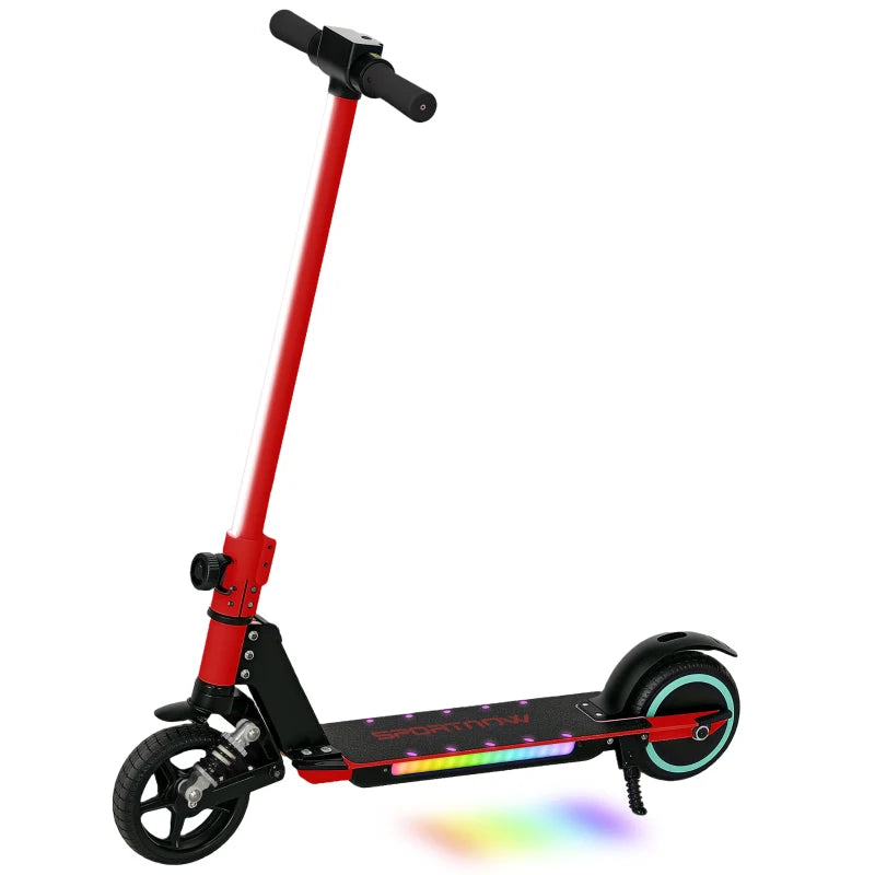 Electric Kids Scooter with Front Suspension, LED Lights & Dual Brakes – Red