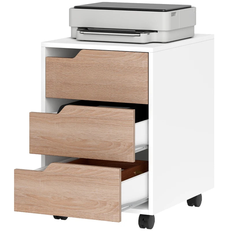 Home Office Filing Cabinet – 3 Drawer Mobile Oak Unit