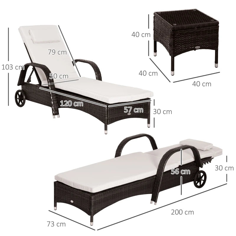 3-Piece PE Rattan Patio Lounge Set with Cushions, Recliners & Coffee Table Outdoor