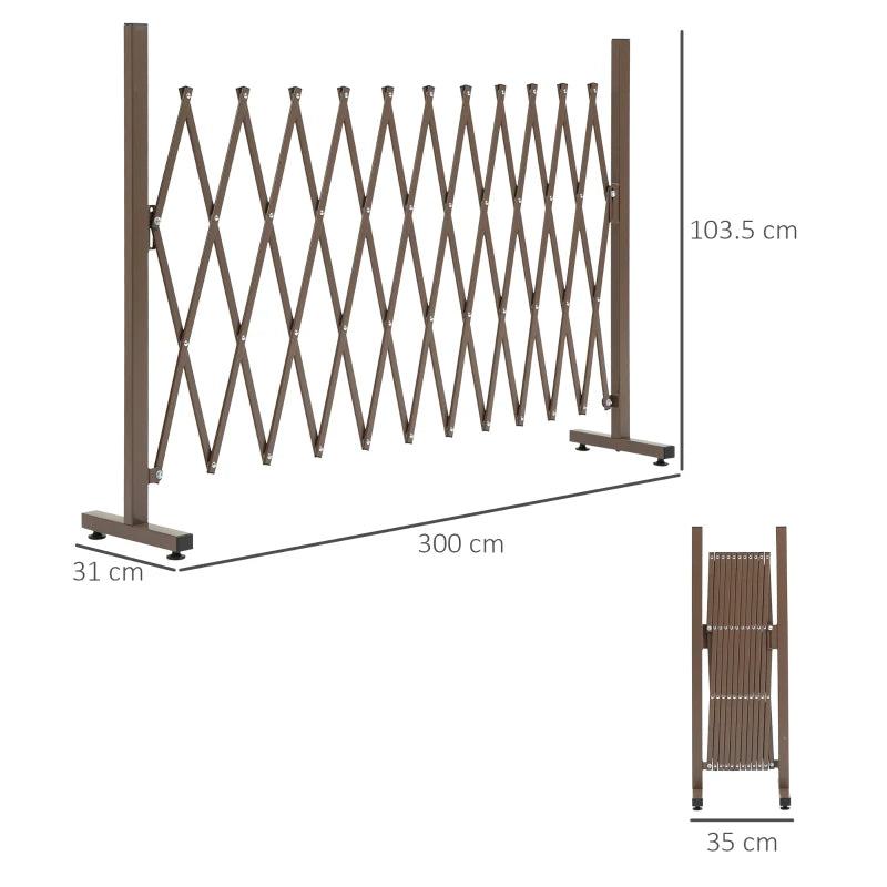 Dark Brown Aluminium Garden Fence Set, Foldable Freestanding Picket Style, 300x103.5cm