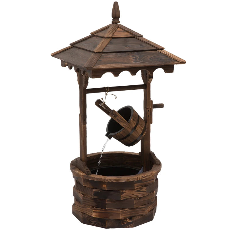 Decorative Rustic Wooden Garden Fountain with Pump Wishing Well Waterfall Barrel