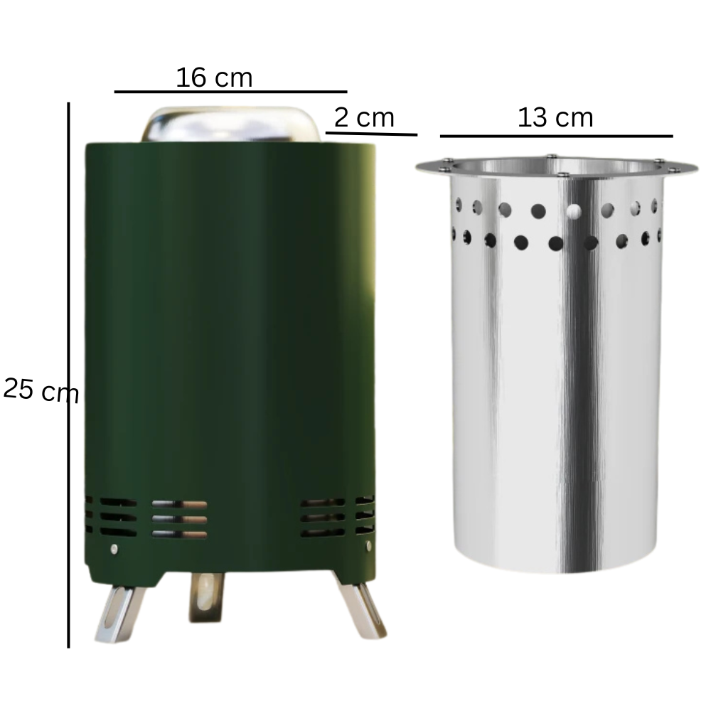Portable Smokeless Stainless Steel Wood Burning Fire Pit with Poker, 16x16cm, Green