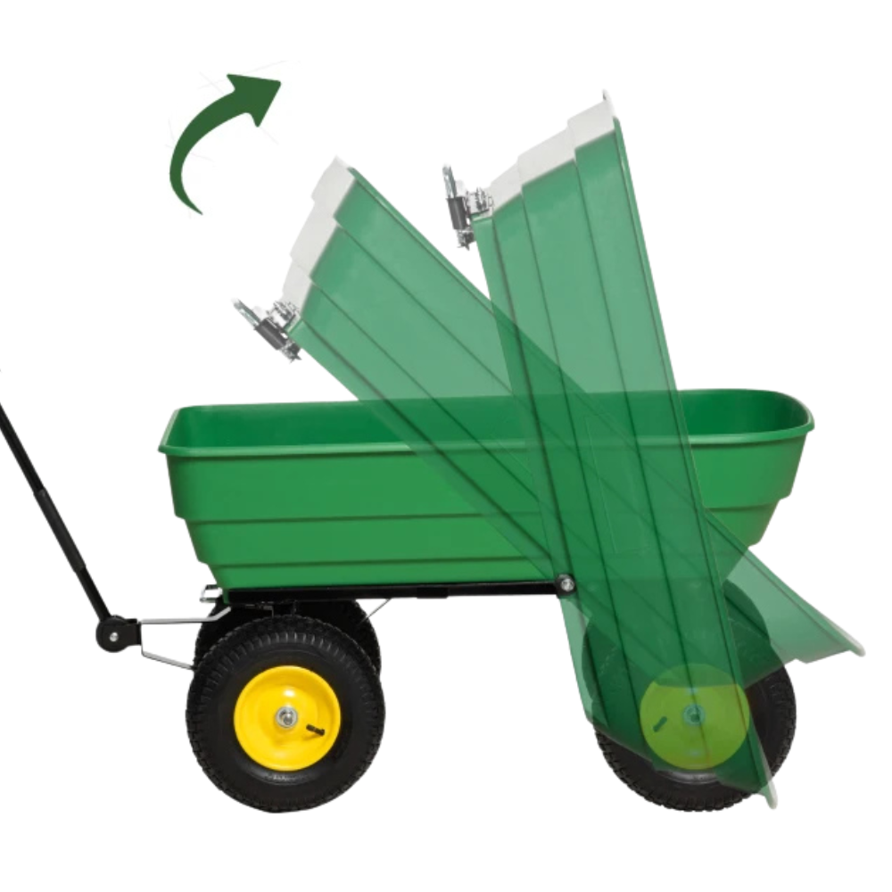 Heavy Duty 4-Wheel Garden Cart Trolley – Large Capacity Dump Wheelbarrow Trailer, Green