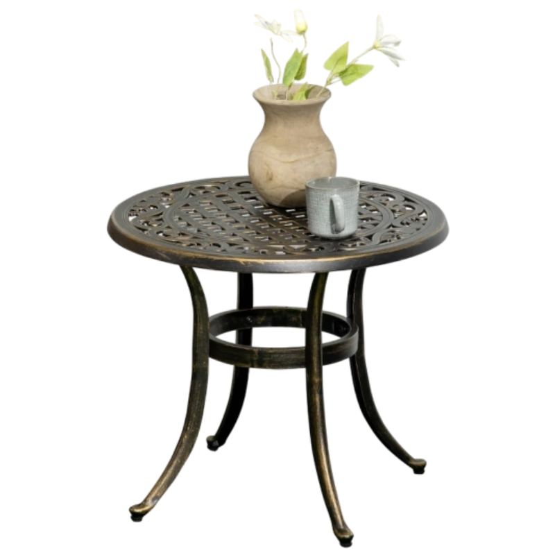 Durable Outdoor Garden Table, Cast Aluminium End Table with Anti-Slip Feet, Bronze