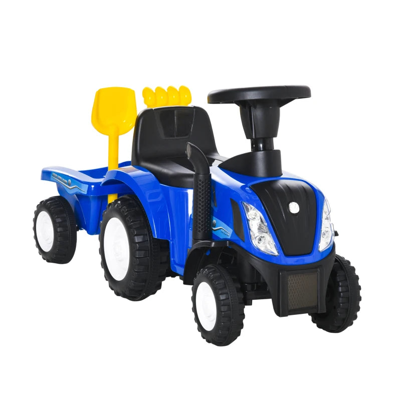 Ride-On Tractor Toddler Walker with Storage, Horn & Steering Wheel – Blue, Ages 1-3