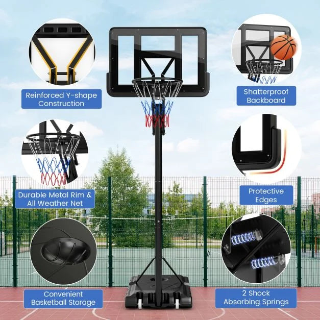 Portable Adjustable Basketball Hoop Stand for Adults & Teens (2.45–3.05m)
