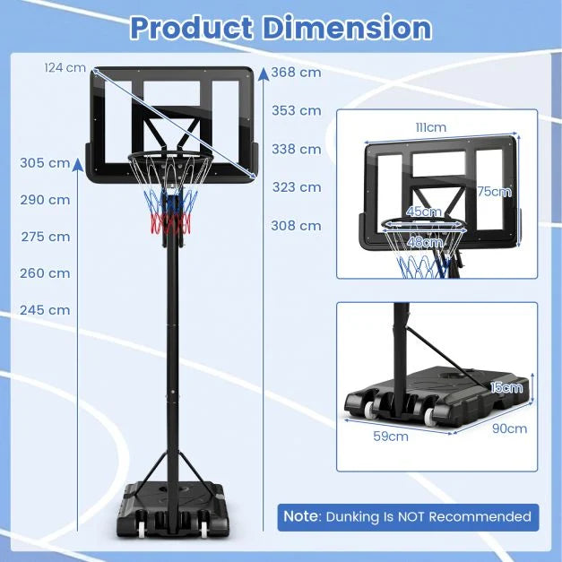 Portable Adjustable Basketball Hoop Stand for Adults & Teens (2.45–3.05m)