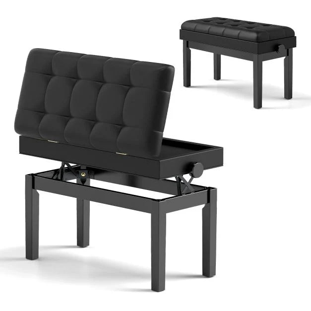 Duet Piano Bench with Adjustable Height, Storage & Padded Cushion