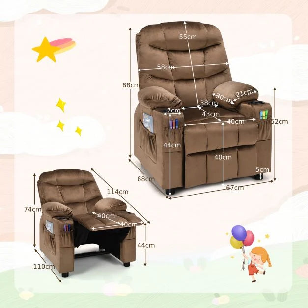 Larger Adjustable Kids Recliner Chair with 2 Cup Holders