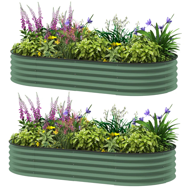 Pair of 181x93cm Green Steel Raised Planter Beds – Outdoor Garden Plant Boxes