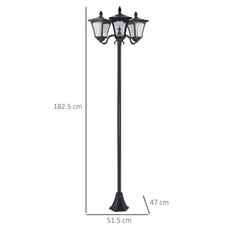 Black Victorian Style 1.8m Solar Post Lamp – Sensor-Controlled Dimmable LED Lantern