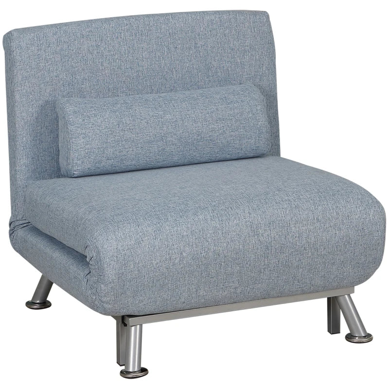 Linen Chair Bed 3-in-1 Convertible Sleeper with Pillow – Sky Blue
