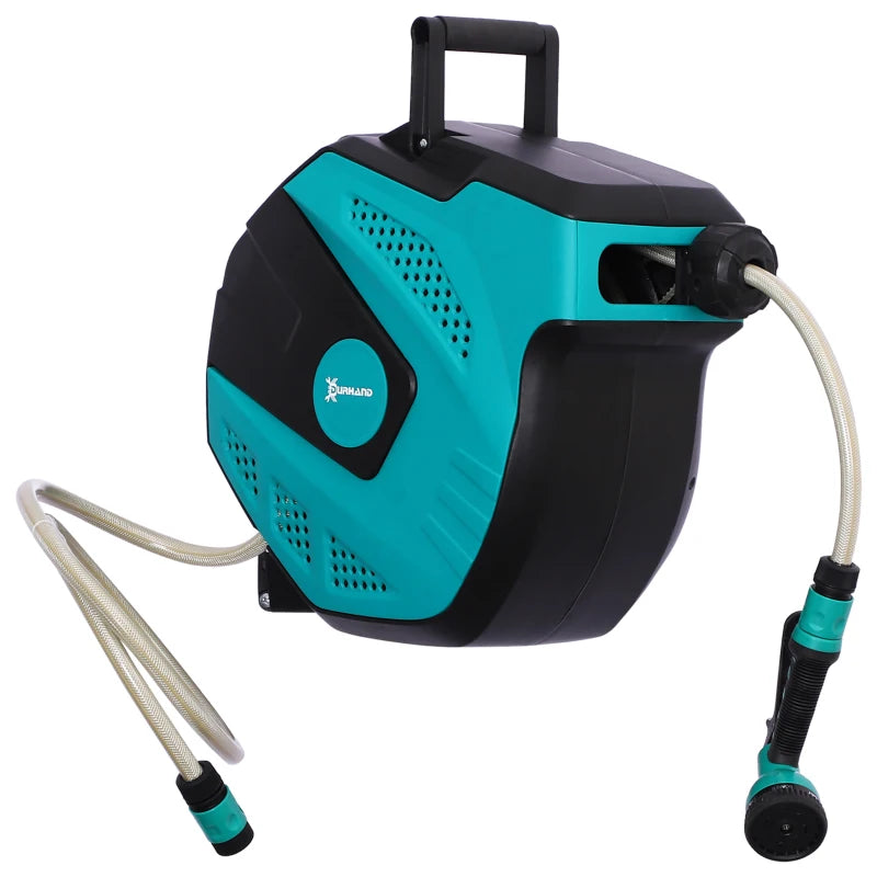 Wall-Mounted Retractable Garden Hose Reel with 7-Pattern Spray Nozzle for Easy Watering – 15m
