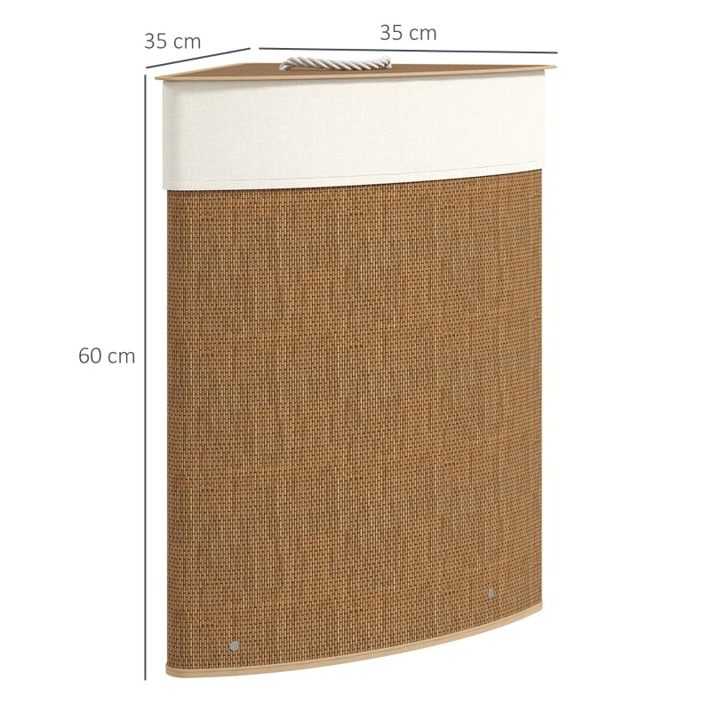 55L Bamboo Laundry Hamper, Triangle Corner Design with Lid, Brown