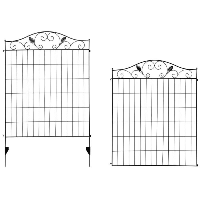 Metal Garden Fence Set of 2 with Decorative Picket Panels for Patio & Lawn, Black, 365x112cm