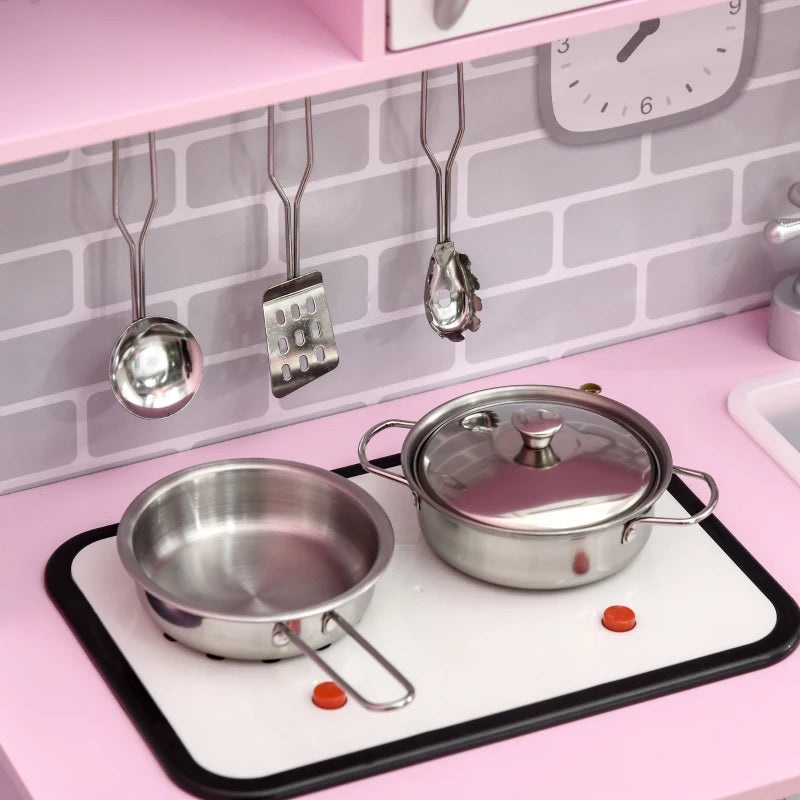 Pink Kitchen Playset for Kids with Microwave, Sink, Storage, Lights & Sounds