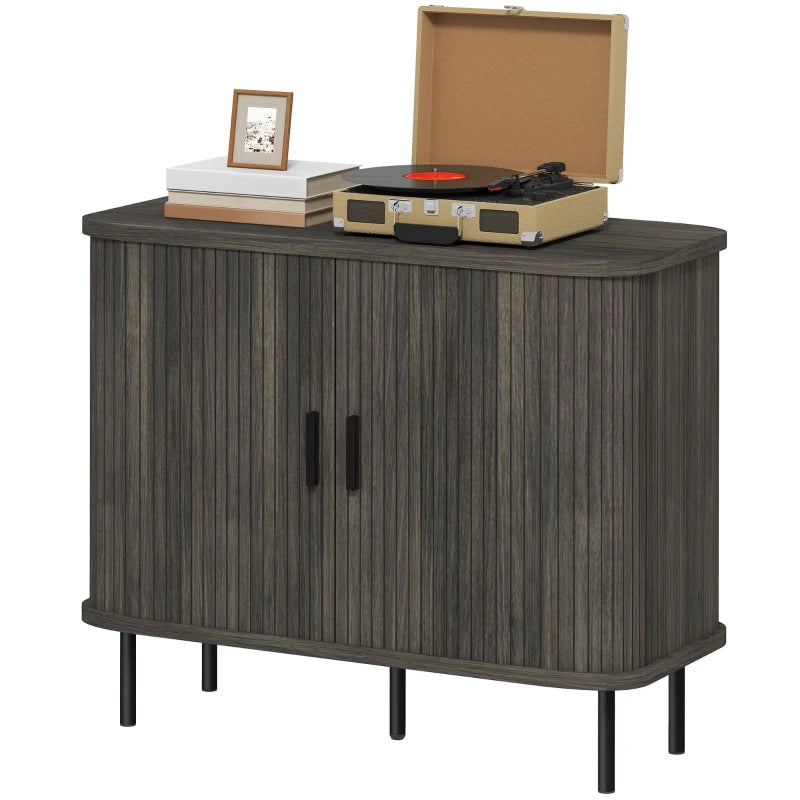 Modern Sideboard with Tambour Doors & Steel Legs, Grey Storage Unit