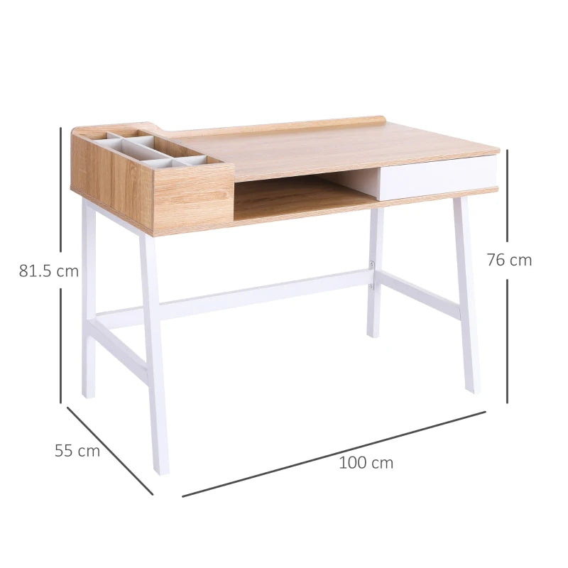 Writing Desk with Cable Management – Oak and White Workstation