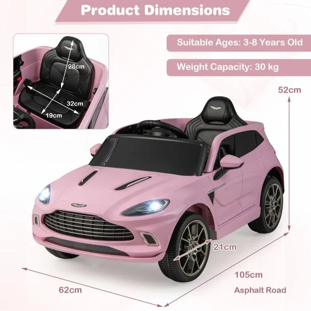 12V Aston Martin Licensed Kids Ride-On Vehicle with Horn and Taillights