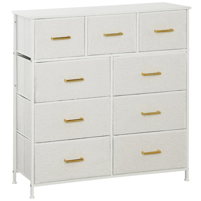 Storage Dresser with 9 Boucle Fabric Drawers & Steel Frame, Cream