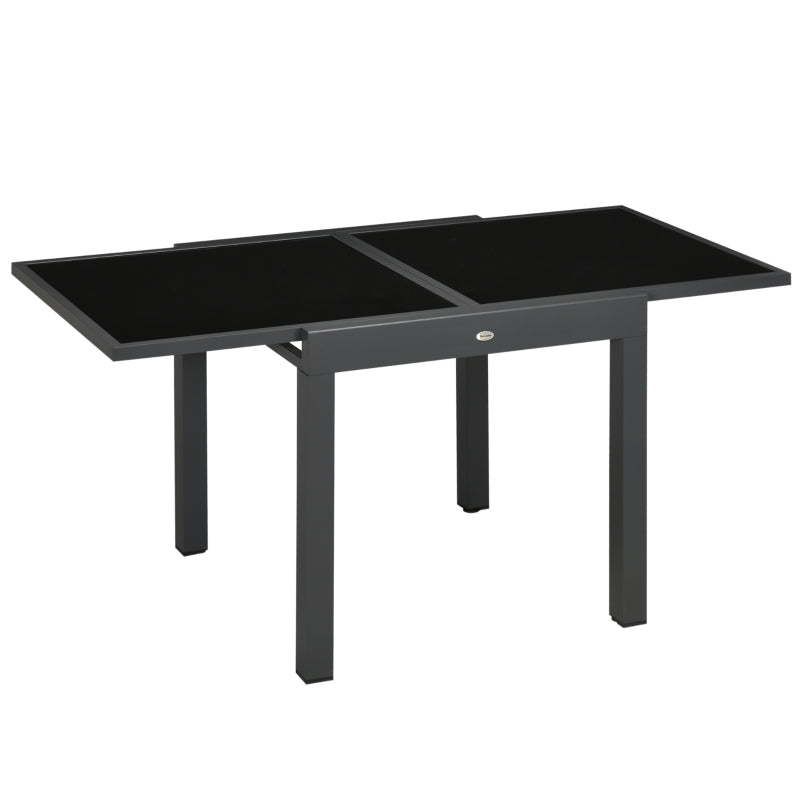 Outdoor Aluminium Extending Table with Black Tempered Glass Top, 80/160x80x75cm