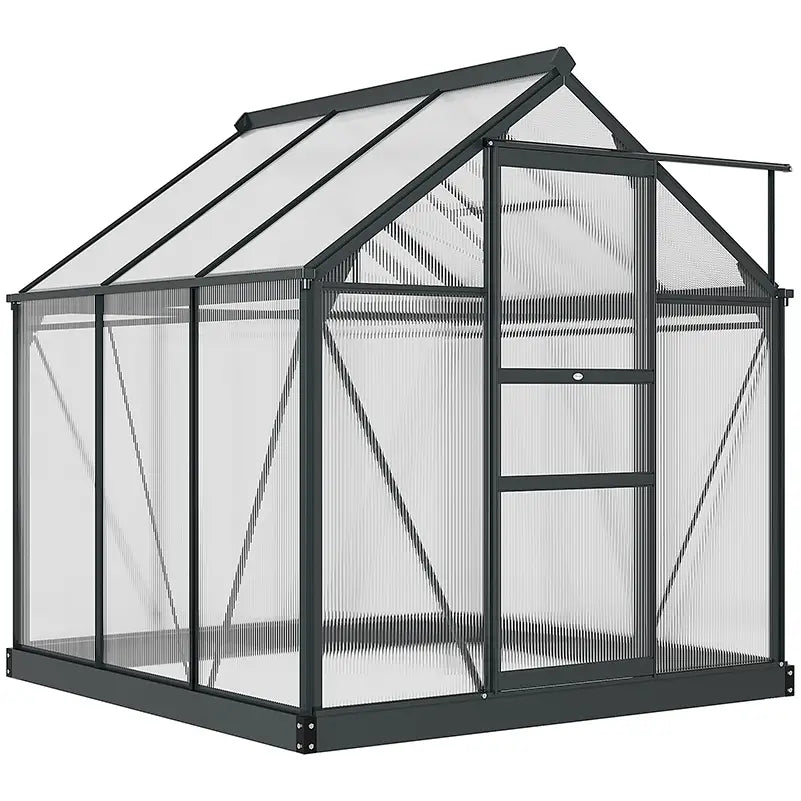 Walk-In Polycarbonate Greenhouse with Sliding Door & Window, 6x6ft Aluminium Frame, Grey
