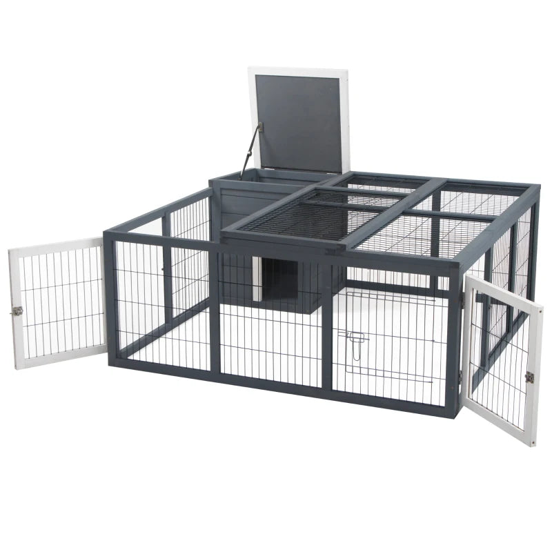 Outdoor Bunny Run & Hutch with Openable Top – Grey