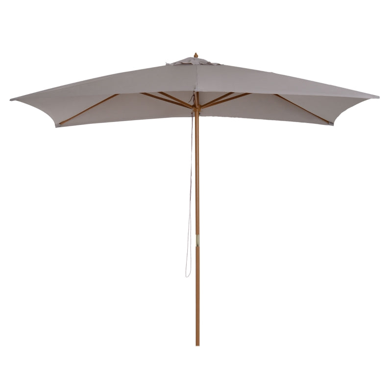 Durable Wooden Outdoor Parasol Umbrella with Vent and Rope Pulley - Light Grey, 2 x 3m