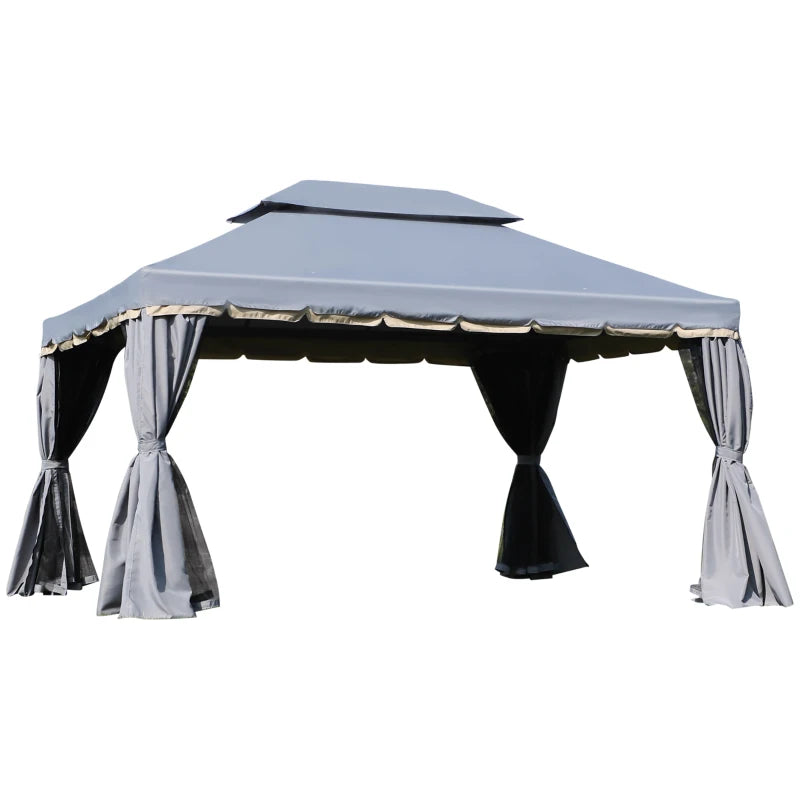 Marquee Canopy Garden Gazebo with Aluminium Frame, Nets and Curtains, Grey – 3x4m