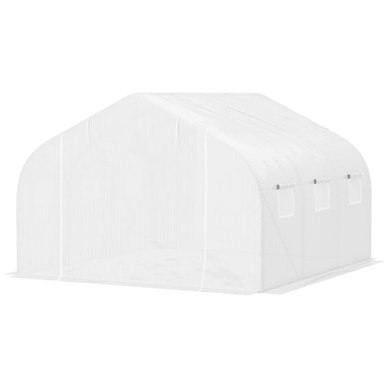 Galvanised Steel Frame Walk-In Polytunnel Greenhouse with Door & Windows – White, 4.5 x 3 x 2 m