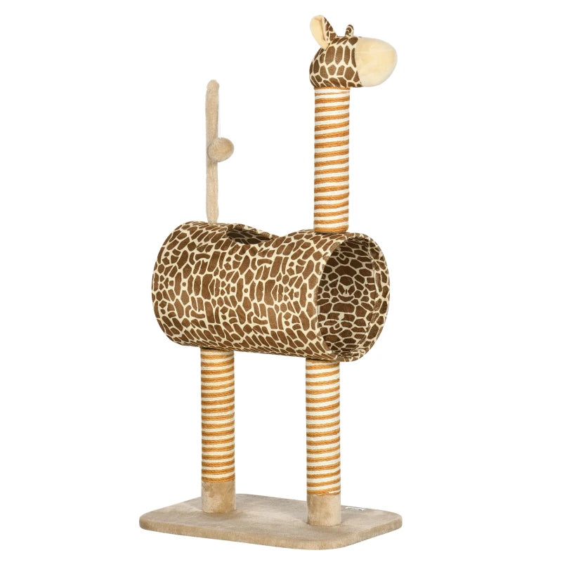 Cat Tree with Giraffe Design, Tunnel & Toy Ball