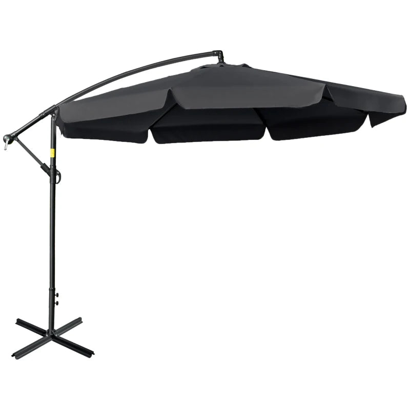 Black banana cantilever parasol with crank handle and cross base for outdoor use – 2.7m