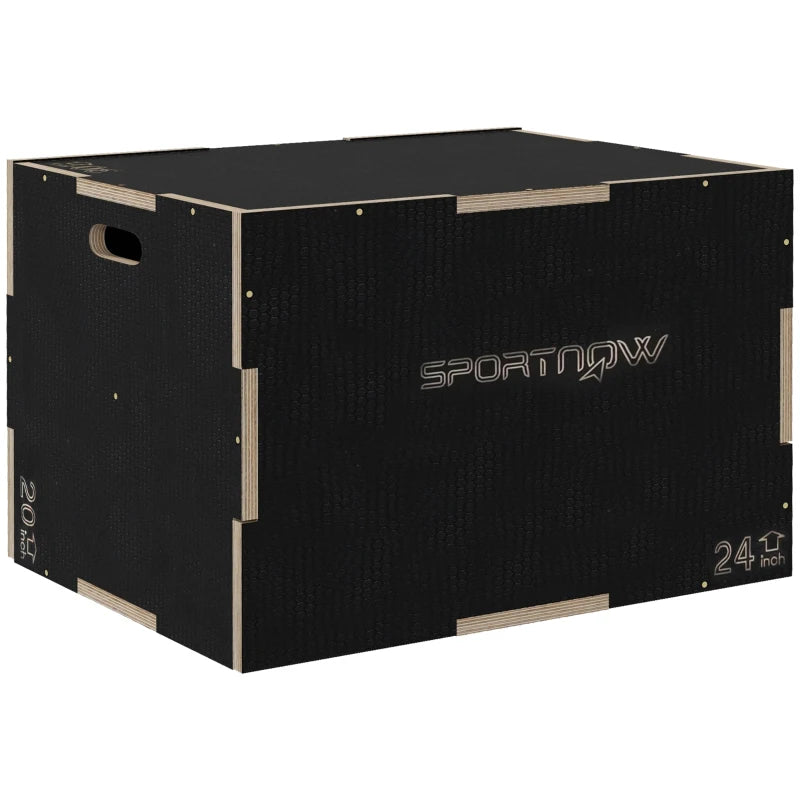 3-Height Wooden Jump Box for Fitness & Training – Black
