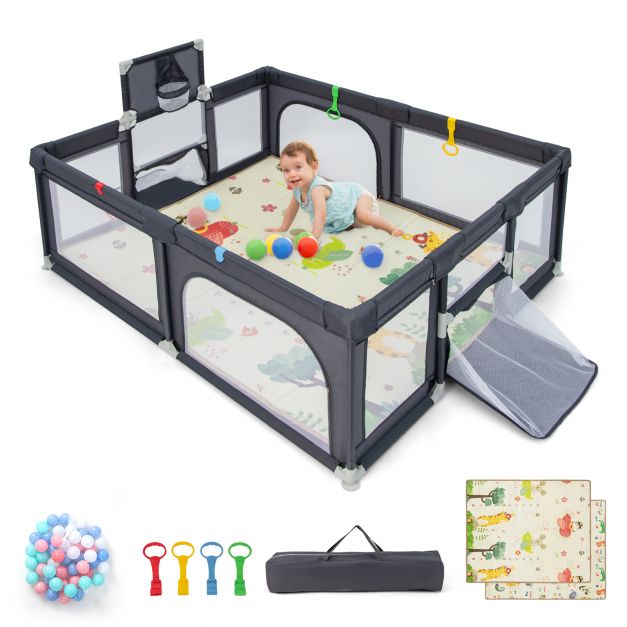 Large Baby Playpen with Soft Mat and Colorful Ocean Balls for Safe Play