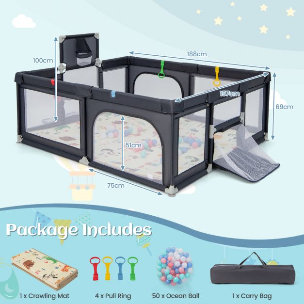 Large Baby Playpen with Soft Mat and Colorful Ocean Balls for Safe Play