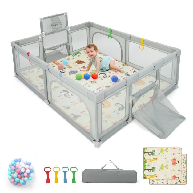 Large Baby Playpen with Soft Mat and Colorful Ocean Balls for Safe Play