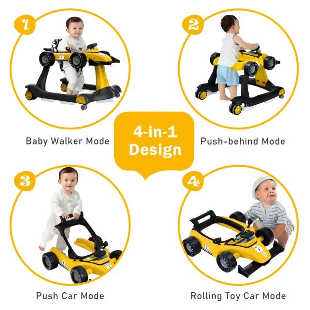 4-in-1 Baby Push Walker with Adjustable Height and Speed for Growing Toddlers