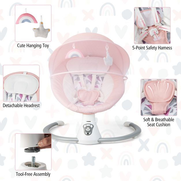 Baby Bouncer with 5 Swing Speeds and 17 Built-In Music Tracks for Newborns