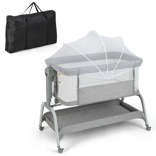 Baby Bassinet with Mesh Netting and 6 Adjustable Heights for Safe Sleeping