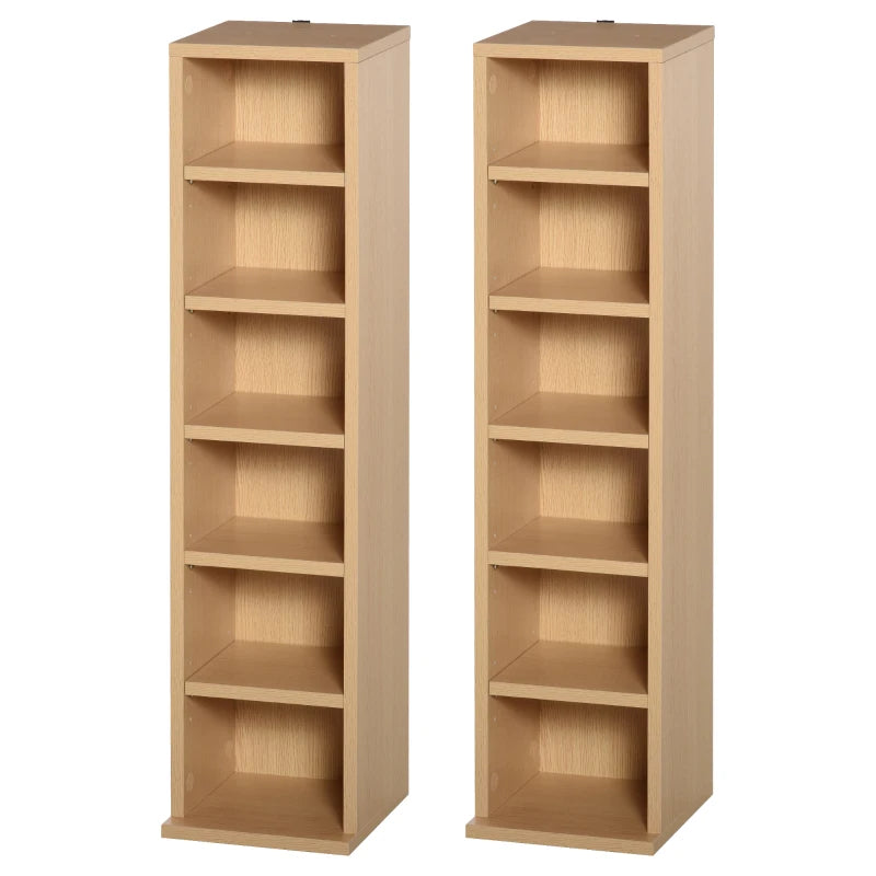 Blu-Ray/CD/DVD Storage Towers Set of 2, Natural Wood Shelving Unit