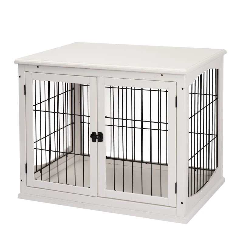 Dual-Door Dog Crate Furniture for Small Dogs – White