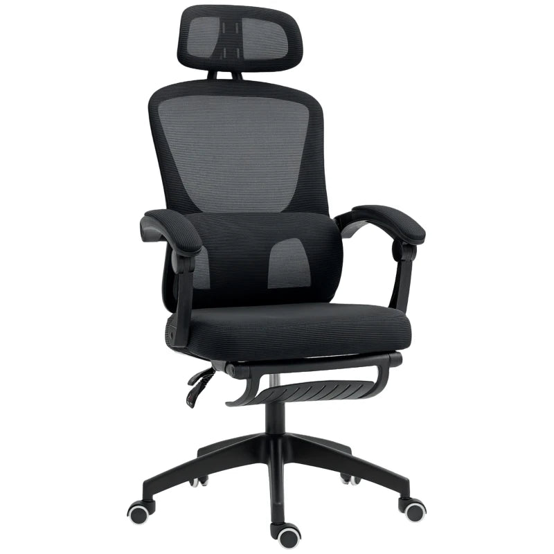 Reclining Mesh Desk Chair with Footrest & Adjustable Lumbar – Black