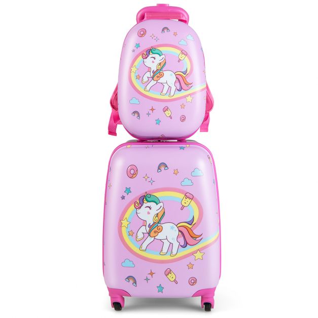 2-Piece Children’s Luggage Set with Wheels and Height-Adjustable Handle