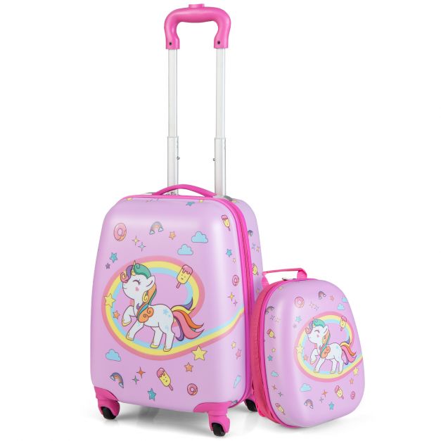 2-Piece Children’s Luggage Set with Wheels and Height-Adjustable Handle