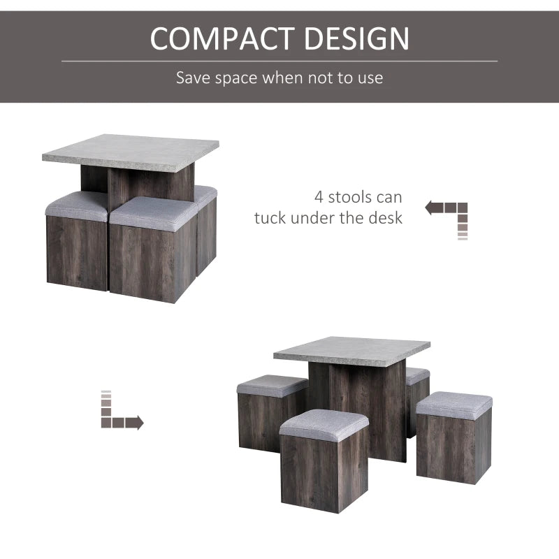 Indoor/Outdoor 5PC Dining Set with Storage Stools & Table