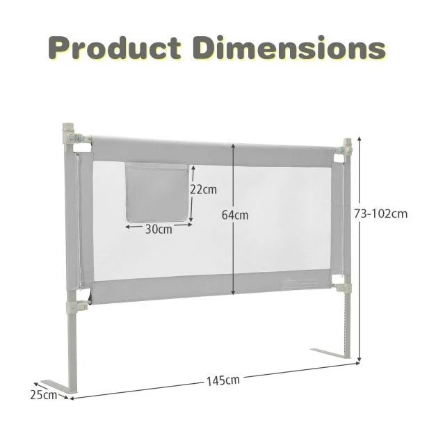 145CM Height-Adjustable Bed Rail with Storage Pocket & Safety Lock