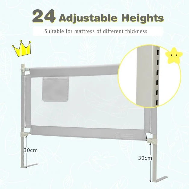 145CM Height-Adjustable Bed Rail with Storage Pocket & Safety Lock
