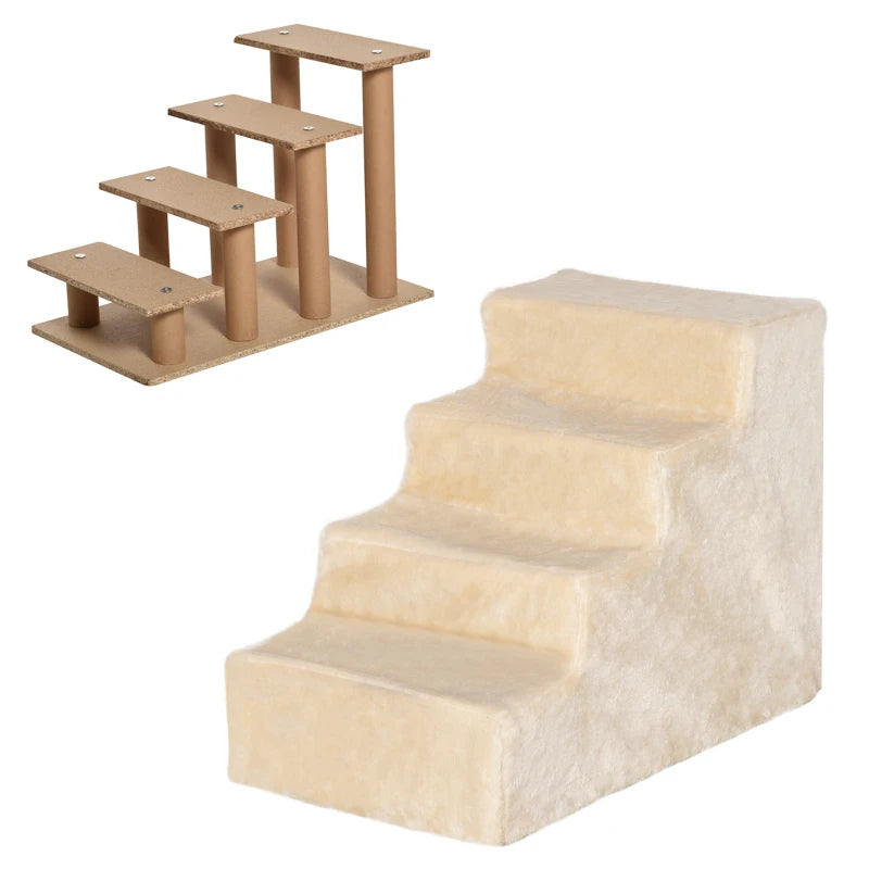 Small Dog & Cat Stairs – 4-Step Plush Cover, Beige
