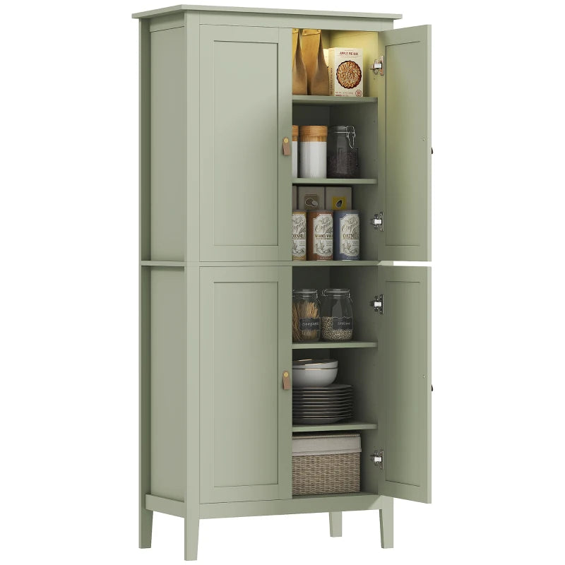 Tall Kitchen Cupboard with LED Light Sensor, Modern Green Finish